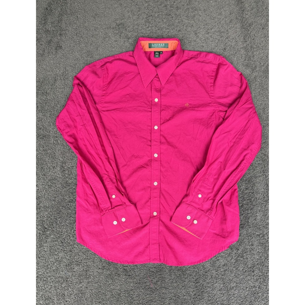 Lauren Ralph Lauren Hot Pink Cotton Button Down Shirt Petite Medium P/M Logo